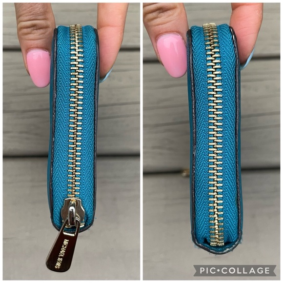 Michael Kors Blue Saffiano Leather Jet Set Zip Around Wallet - Picture 4 of 15